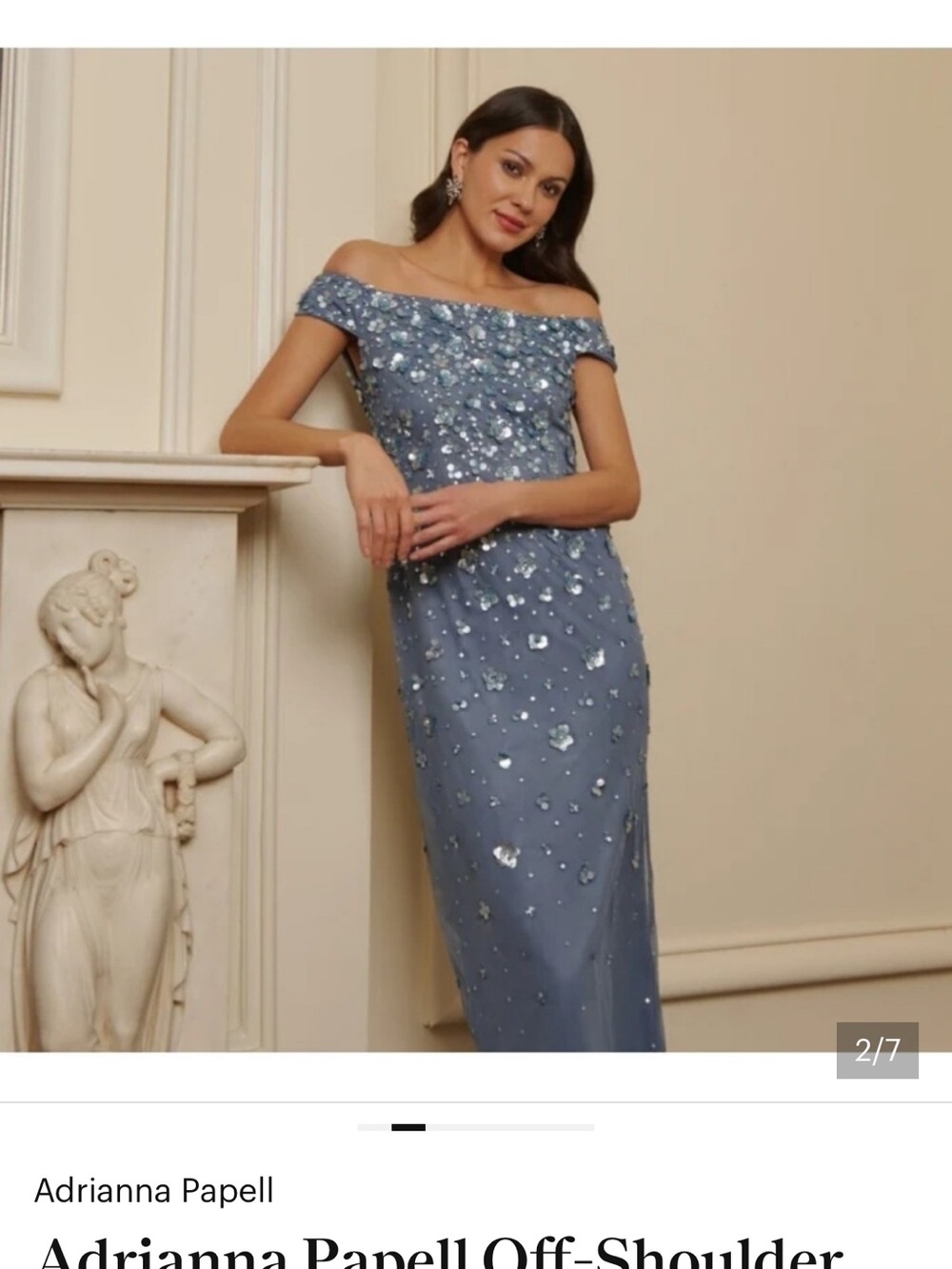 Adrianna Papell Dusty Blue One-Shoulder Embellished Evening Gown